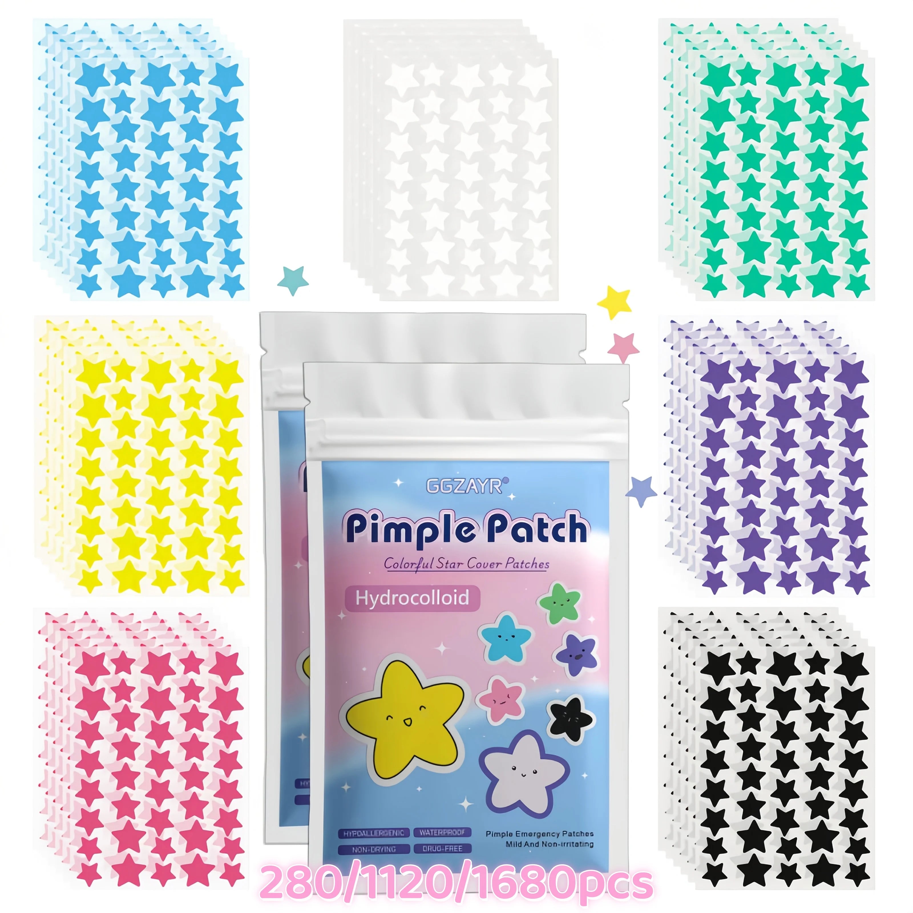 280/1120/1680pcs Seven-Colour Star Pimple Patches